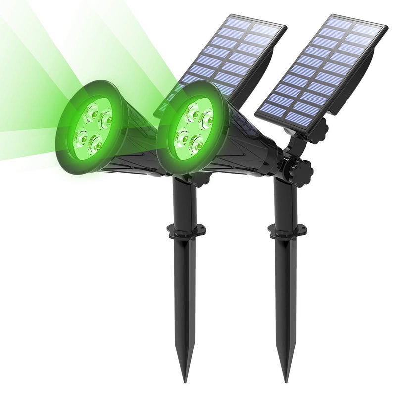 T-SUN Green Solar Spotlights, Green Solar Lights Outdoor, Auto-ON/Off 180Â°Angle Adjustable Solar Lights for Tree, Patio, Yard, Garden, Driveway, Pool Area (Green-2pack) - Image 1